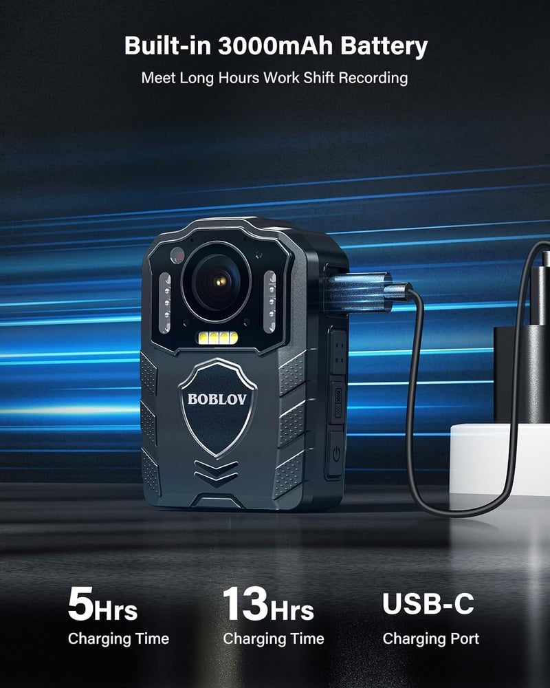 BOBLOV KJ25 1080P Body Camera,3000mAh Large Battery for 13 Hours Video Shooting with Audio, Night Vision Body Cam with Pre/Post-Recording, Multiple Use for Law Enforcement(64G Included) - Image 3